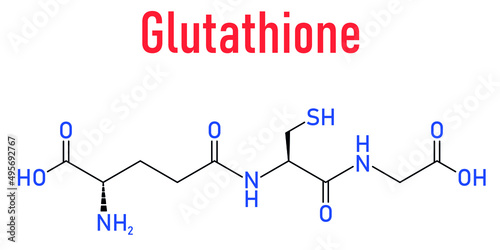 Glutathione (reduced glutathione, GSH) endogenous antioxidant molecule. Skeletal formula.