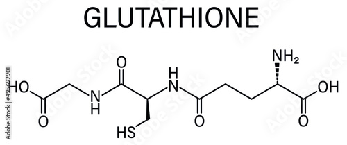 Glutathione (reduced glutathione, GSH) endogenous antioxidant molecule. Skeletal formula.