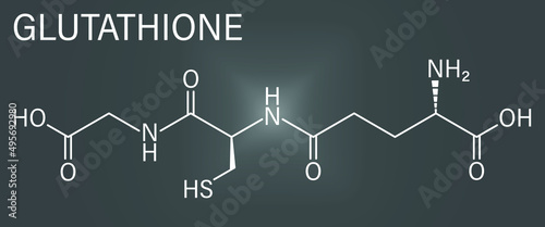 Glutathione (reduced glutathione, GSH) endogenous antioxidant molecule. Skeletal formula. photo