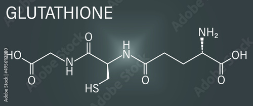 Glutathione (reduced glutathione, GSH) endogenous antioxidant molecule. Skeletal formula.