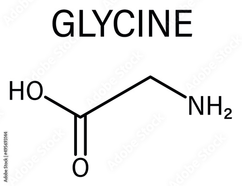 Glycine (Gly, G) amino acid molecule. Skeletal formula.