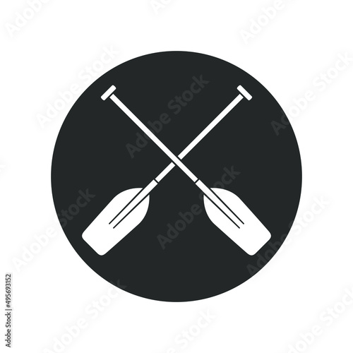 Crossed oars graphic icon.  Boat oars sign in the circle isolated on white background. Vector illustration