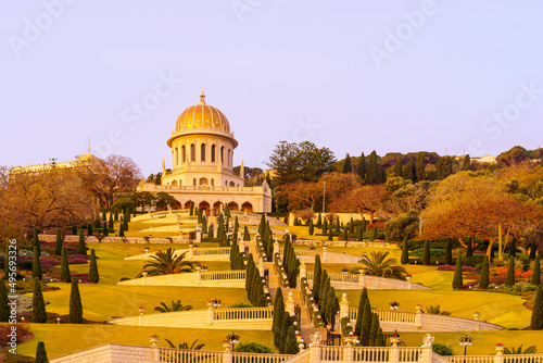 Sunrise view of Haifa Bahai gardens and shrine