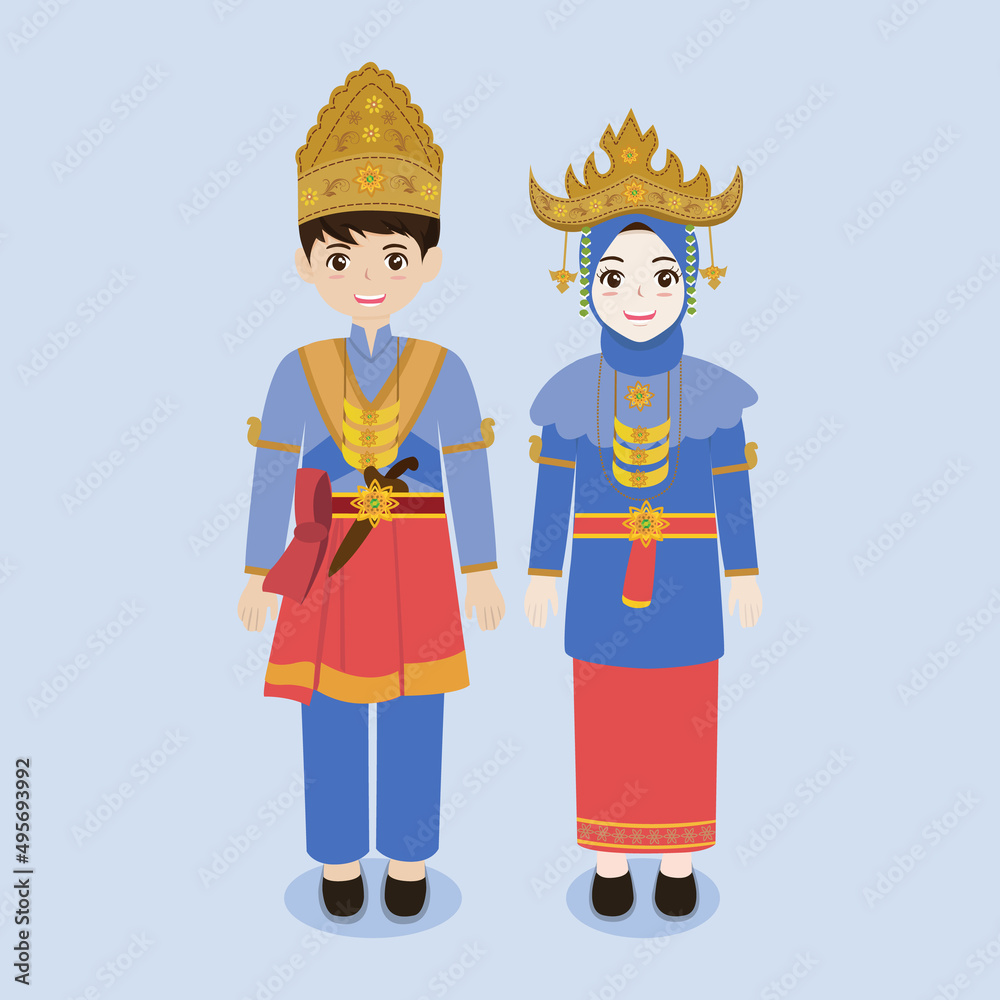 Indonesian Couple Wearing Lampung Traditional Costume Vector ...