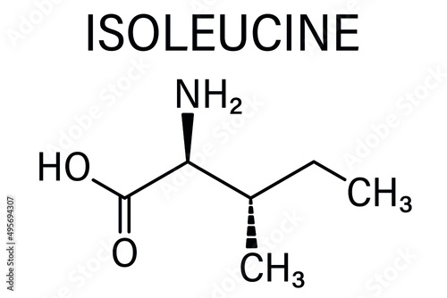 Isoleucine (L-isoleucine, Ile, I) amino acid molecule. Skeletal formula.