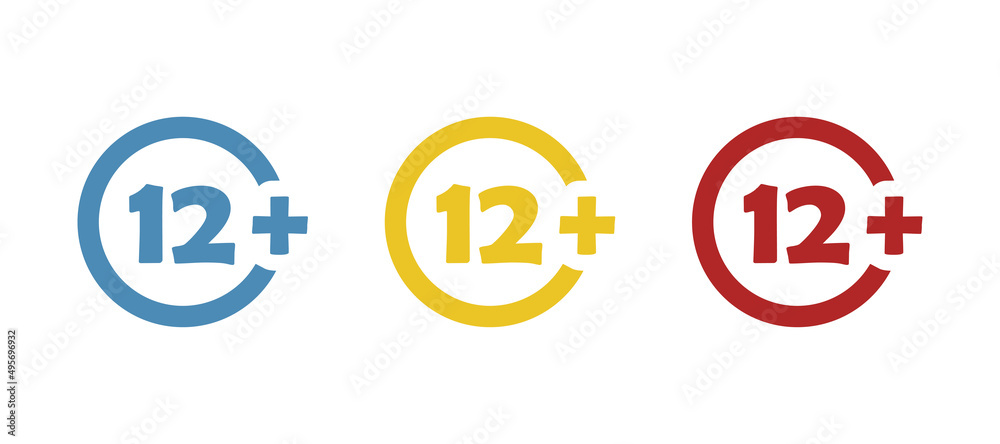 Age restriction icons, teen content concept, 12+, on white background, vector illustration Age restriction icons, teen content concept, 12+, on white background, vector illustration
