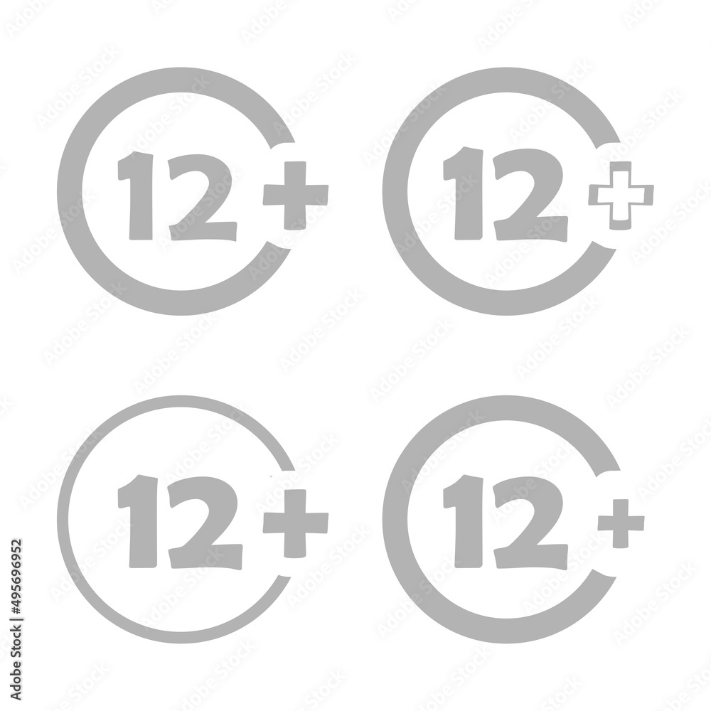 Age restriction icons, teen content concept, 12+, on white background, vector illustration Age restriction icons, teen content concept, 12+, on white background, vector illustration