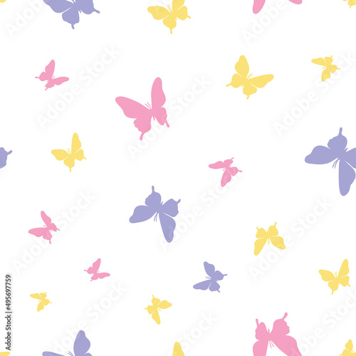 Vector butterfly seamless repeat pattern, colorful background.