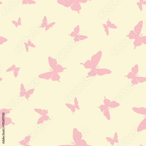 Wallpaper Mural Vector butterfly seamless repeat pattern, yellow and pink background. Torontodigital.ca