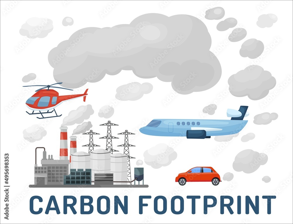 Carbon footprint. Portrait banner, poster. Vector illustration