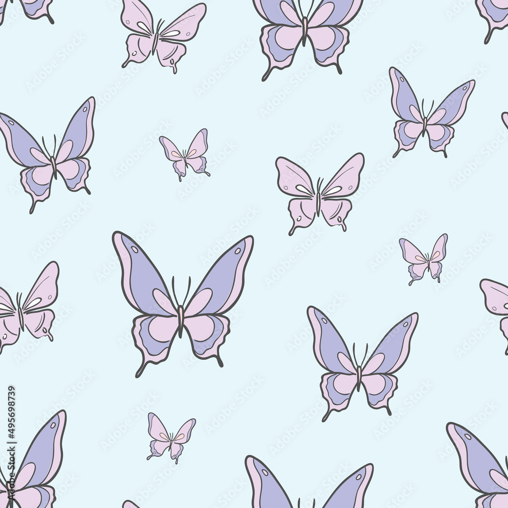 Vector butterfly seamless repeat pattern background.