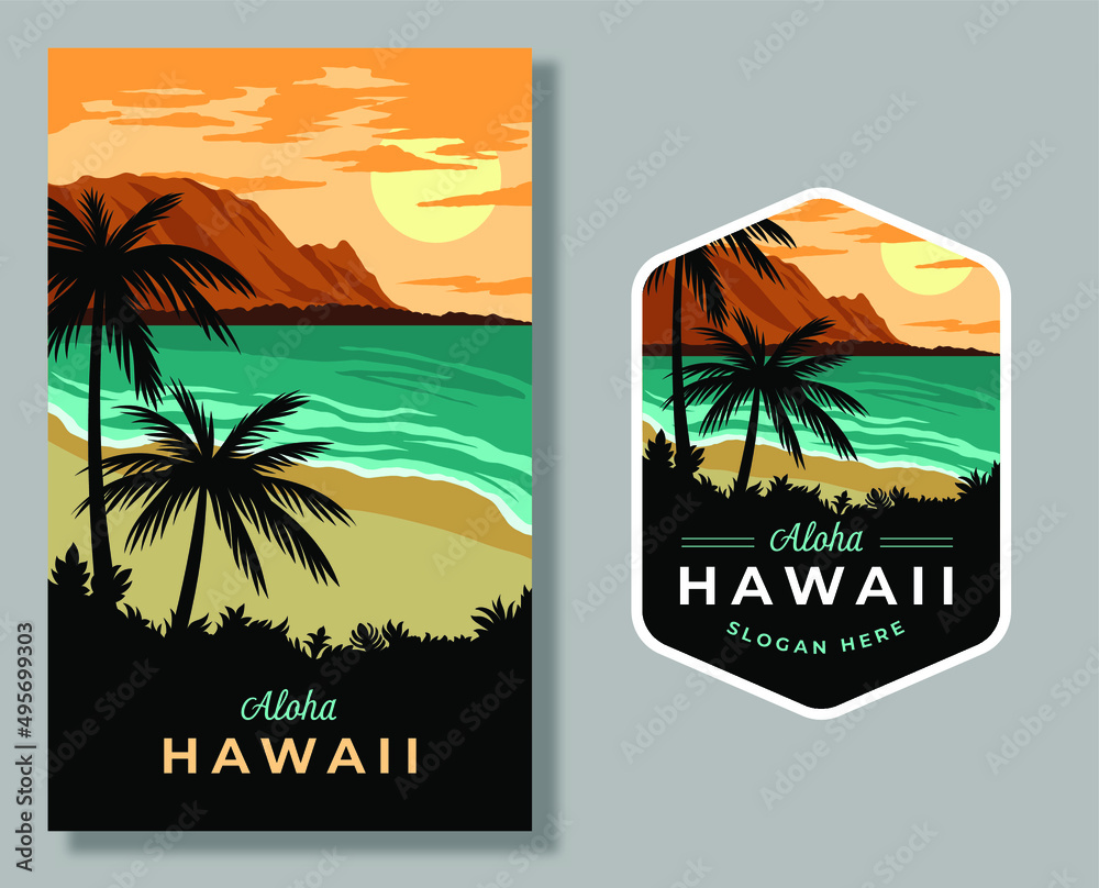 Vintage aloha hawaii badge illustration - obrazy, fototapety, plakaty 