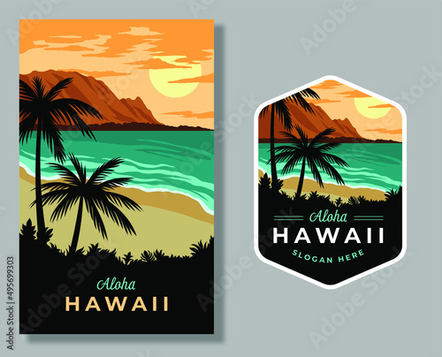 Vintage aloha hawaii badge illustration photo