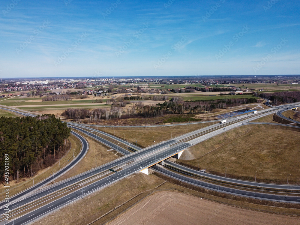 Motorway exit and entry, top view.