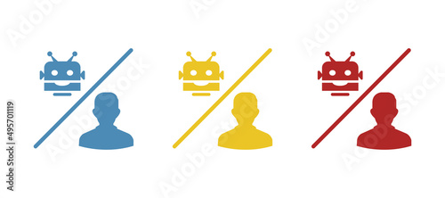robot and human icon on a white background, vector illustration