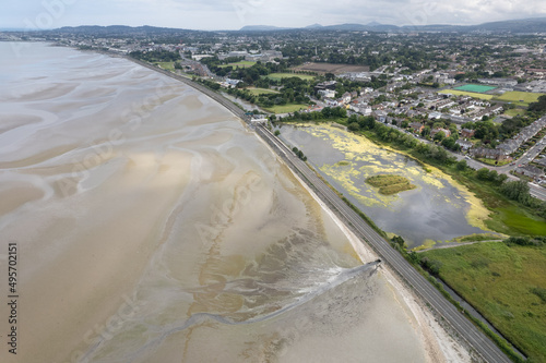 Aerial shot of a coastline in Sandymount, South Dublin photo