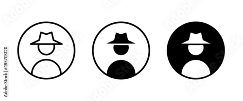 Avatar man in a hat icons , Secret service agent, Spy man icon Wanted button, vector, sign, symbol, logo, illustration, editable stroke, flat design style isolated on white