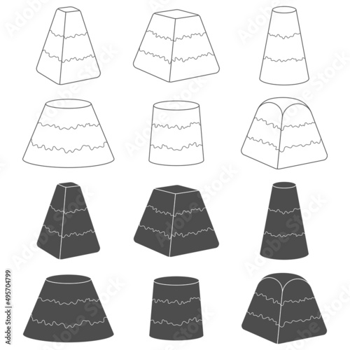 Set of black and white illustrations with curd Easter. Isolated vector objects on a white background.