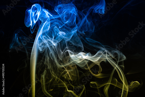 Concept of abstract smoke colored with the colors of the Ukrainian flag