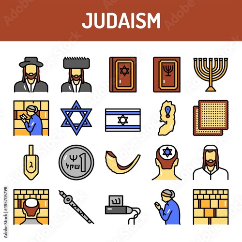 Judaism line icons set. Isolated vector element.