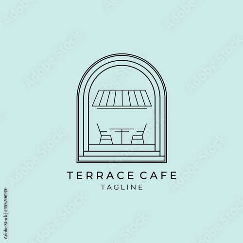 Street cafe, terrace cafe logo vector illustration design graphic, line art logo symbol