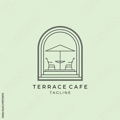 minimal terrace cafe restaurant , coffee shop logo icon sign symbol vector illustration design hawaii resort