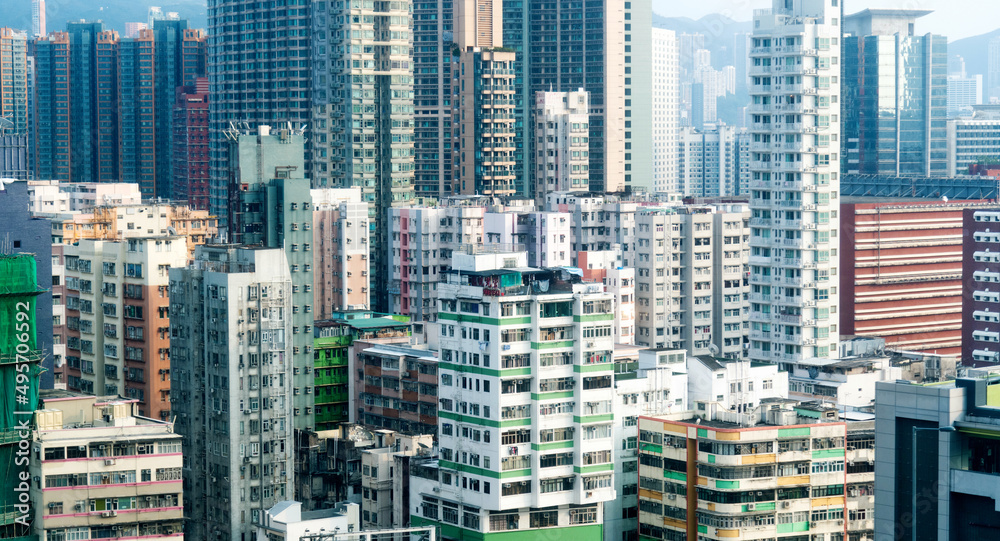 Crowded apartment buildings in Hong Kong