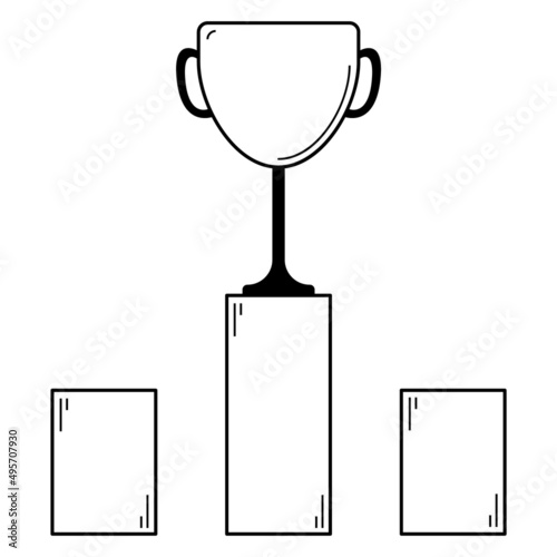 Hand drawn cup on the first place of the pedestal. Achieving success.