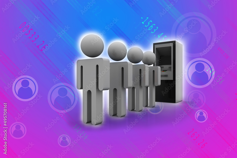 Obraz premium 3d illustration Bank Cash ATM Machine with people