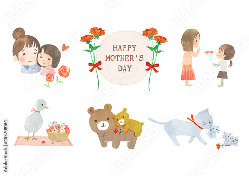 母の日の動物親子のイラストセット