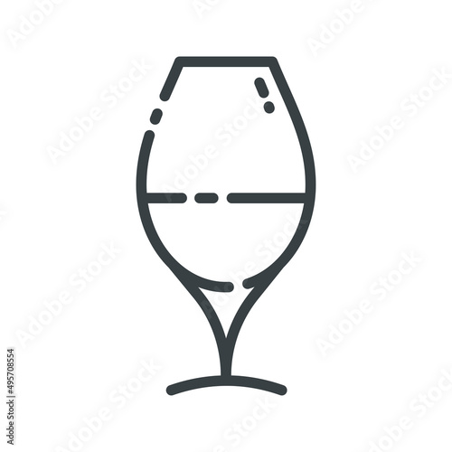 Vector wineglass with wine line icon isolated on transparent background.