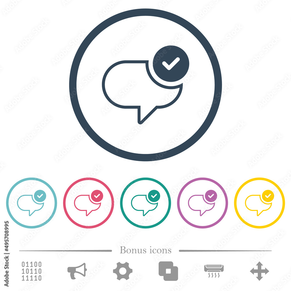 Message sent flat color icons in round outlines