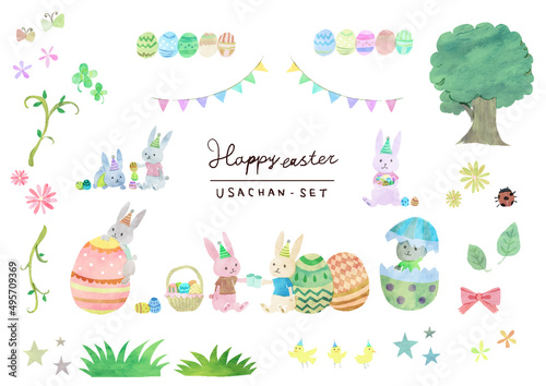 イースターを祝ううさぎと動物のイラストセット