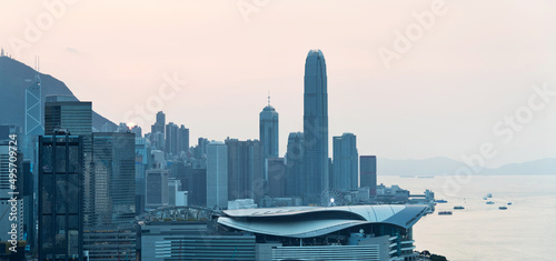 Photography Modern buildings and Victoria harbor in Hong Kong