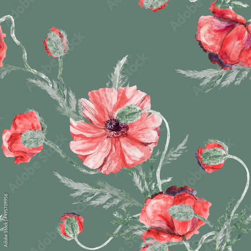 seamless-botanical-watercolor-pattern-with-poppies-on-a-white-background-vintage-summer-print-for-textile-and-surface-design