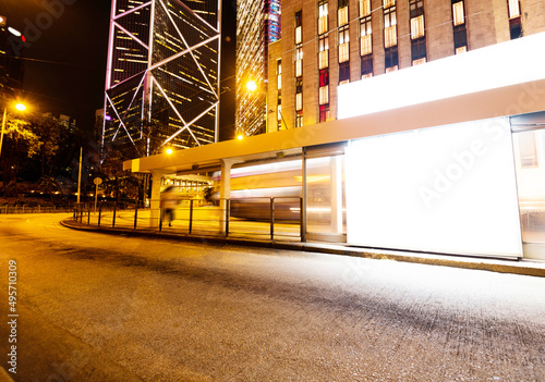 Photography Blank billboard in roadside at night