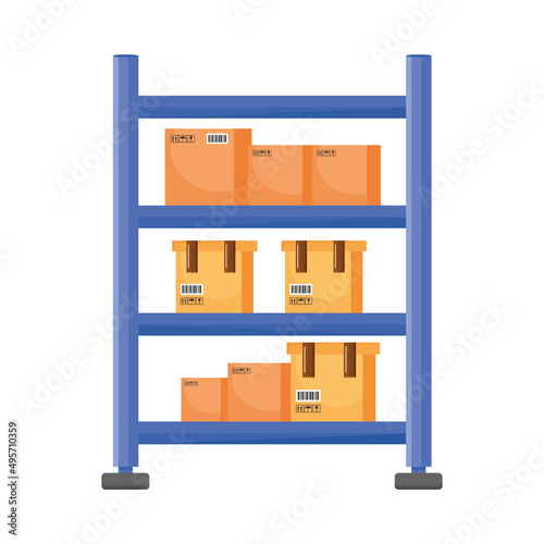 store shelving with boxes