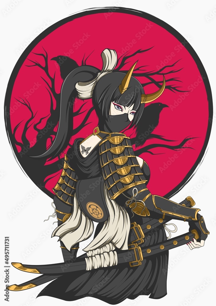 Fototapeta premium Samurai Girl Mascot Ilustration Design