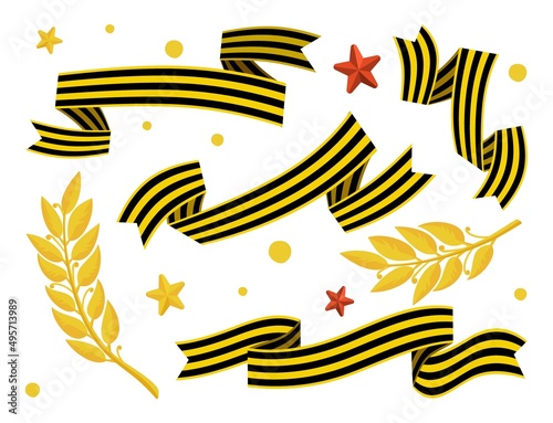 Victory Day May 9 symbols of the holiday Laurel branches stars St. George ribbon Vector illustration photo