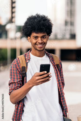 Afro Boy Using Phone Portrait