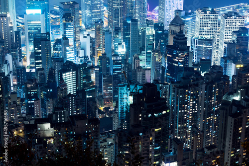 Aerial view of Hong Kong cityscape at night