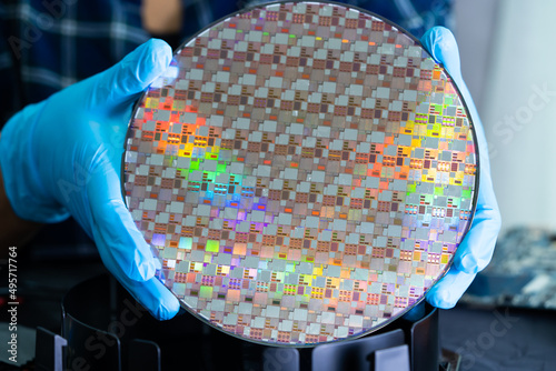 Silicon wafer for manufacturing semiconductor of integrated circuit. photo