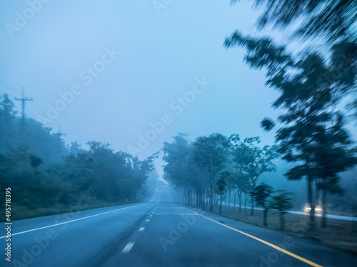 landscape panorama blue sky white cloudy on the road tree environment forest hill mountain natural beautiful for travel tourism trip asia thailand holiday vacation