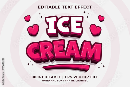 Editable text effect - Ice Cream 3d Cartoon Cute template style premium vector