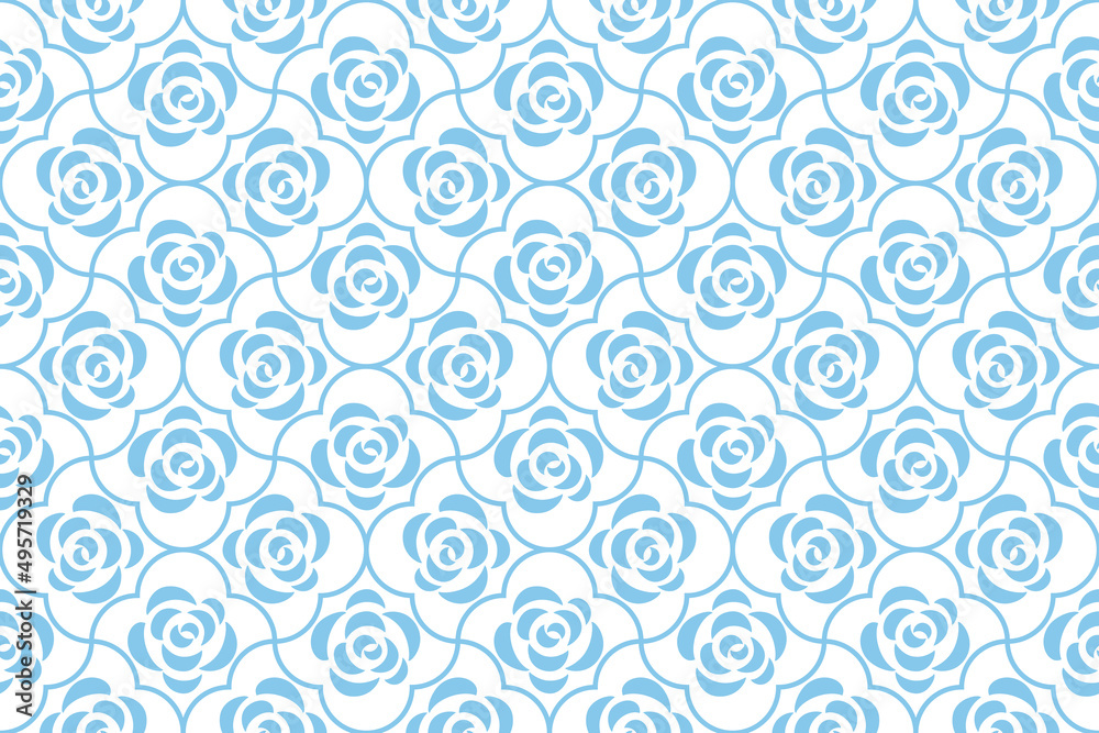 Flower geometric pattern. Seamless vector background. White and blue ornament