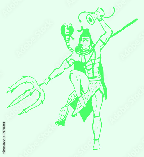 Vector sketch of lord shiva Hindu god isolated on light background