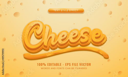 Cheese taste 3d editable text effect. suitable for food product needs. Premium Vector