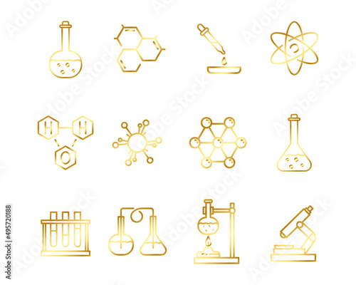 Chemistry set flat icons. Pictogram for web. Line stroke. Science symbols isolated on white background. Vector eps10