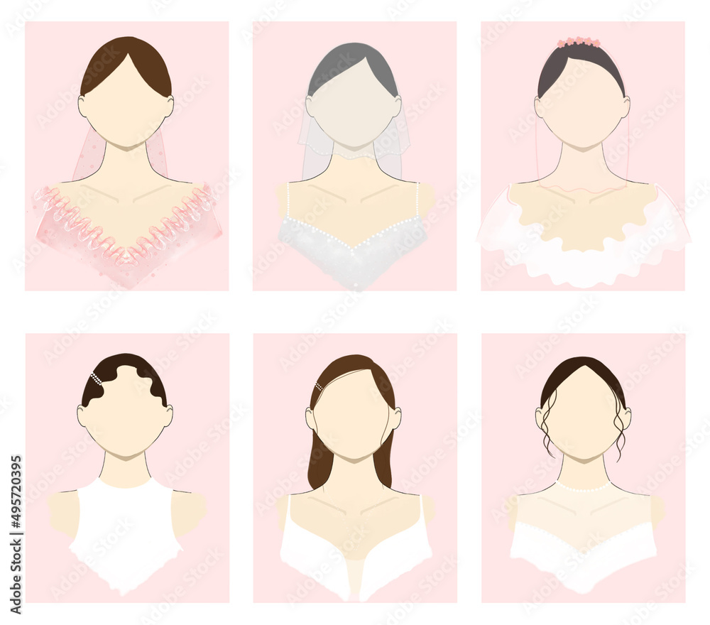 Vector wedding set bride icons. Bridal girls web avatars collection, wedding profile Vector wedding set bride icons. Bridal girls web avatars collection, wedding profile