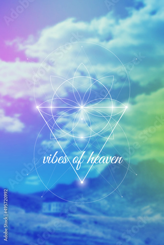 Sacred geometry inspired vector illustration with interlocking circles and triangles.